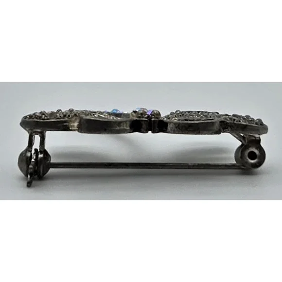 Vintage Dragonfly Brooch Silver Tone Marcasite Style AB Rhinestone Insect Pin - Picture 6 of 9